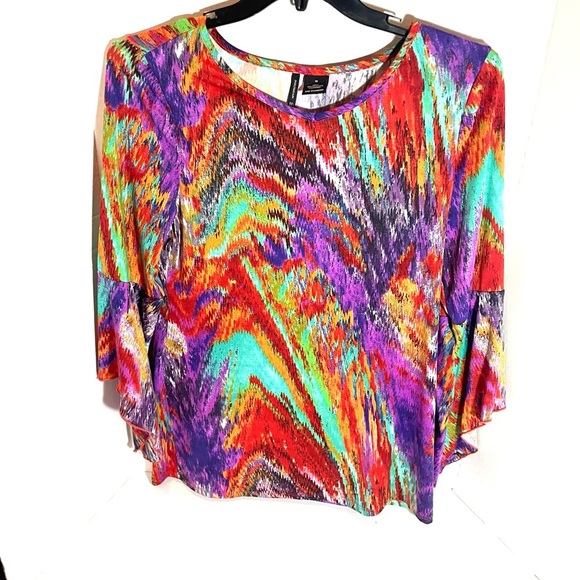 New Directions Multicolor Abstract Women’s Top with Wide 3/4 Sleeves Size Medium - Picture 2 of 12